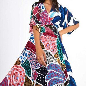 Farm Rio Palm Patchwork Maxi Wrap dress
